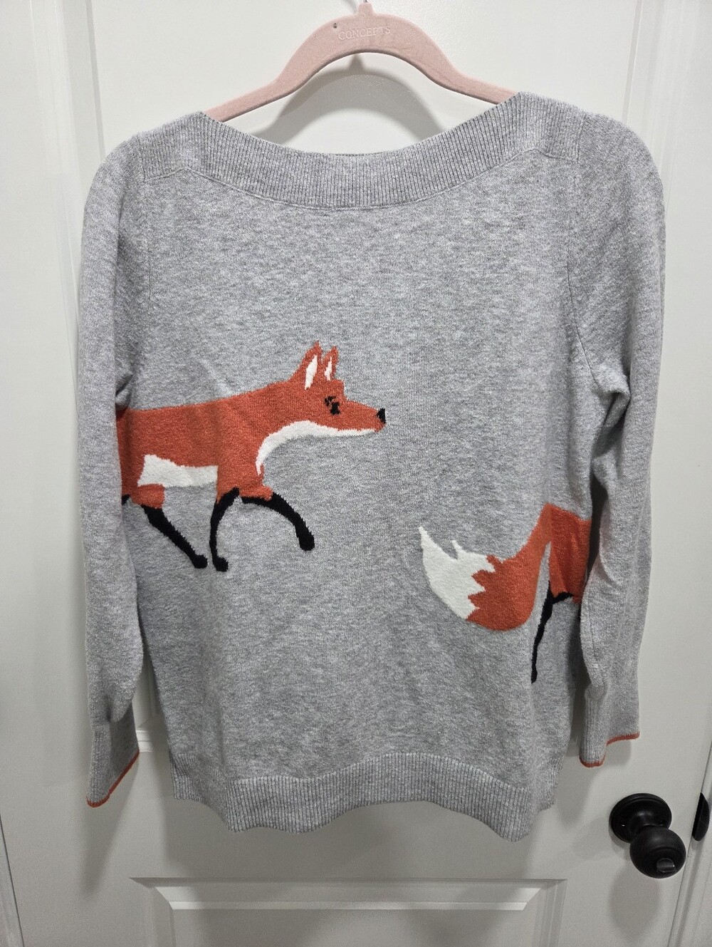 LOFT Whimsical Fox Graphic Knit Long Sleeve Sweater Medium